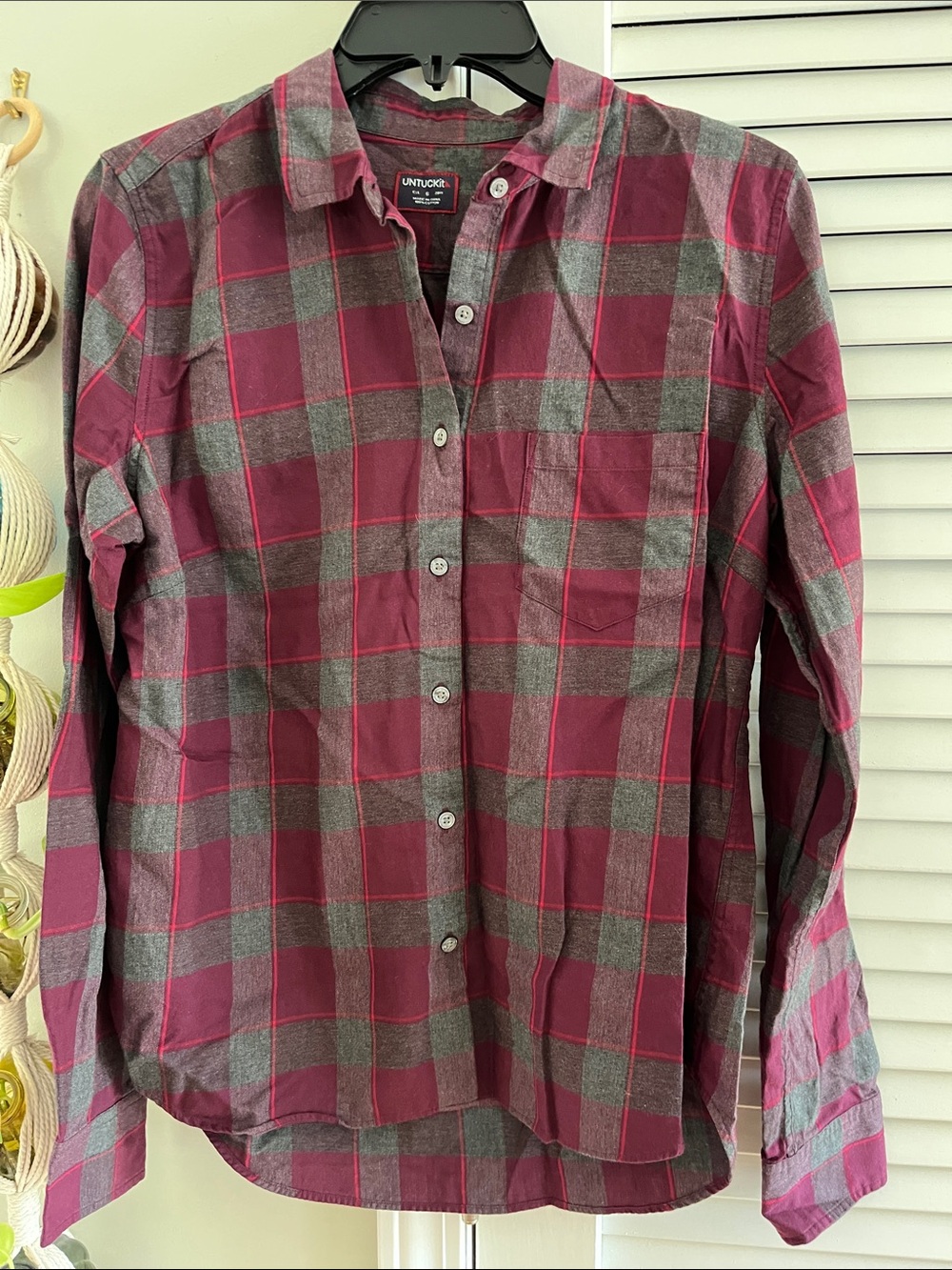 UNTUCKit Women's Burgundy and Gray Plaid Button-Down Shirt - Classic Plaid